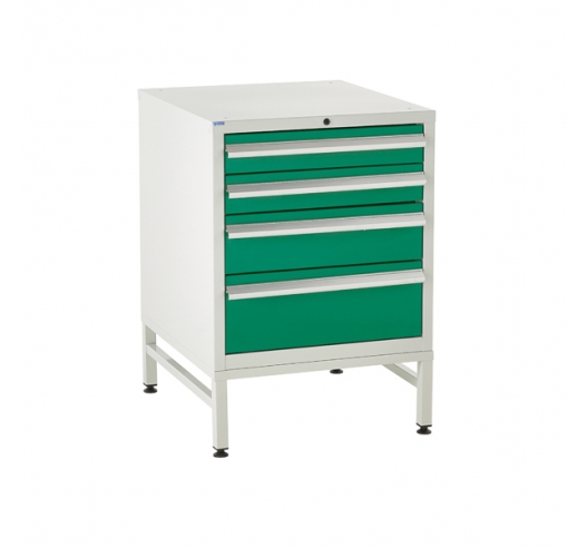 Under bench Euroslide cabinet and stand with 4 drawers in green