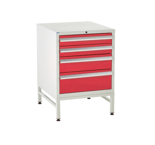 Under bench Euroslide cabinet and stand with 4 drawers in red