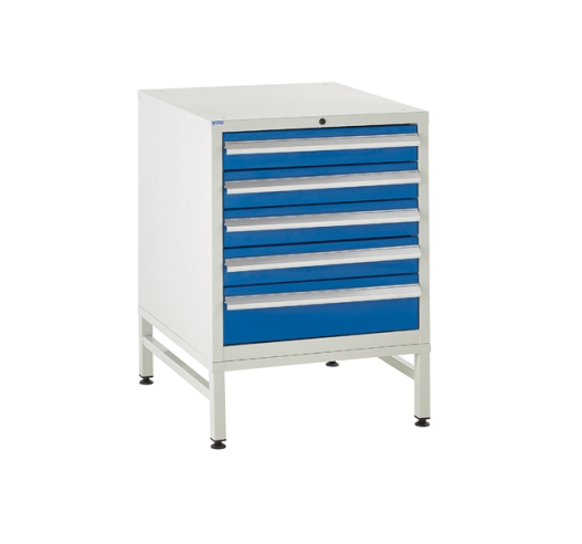 Under bench Euroslide cabinet and stand with 5 drawers in blue