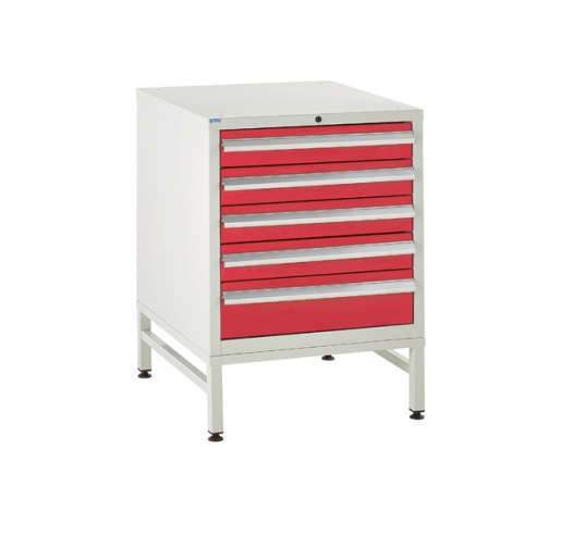 Under bench Euroslide cabinet and stand with 5 drawers in red