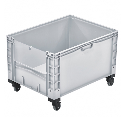 Basicline Plus Open End Euro Picking Container with Translucent Door and Wheels