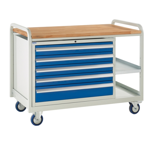 Trolley with beech top and 5 drawers