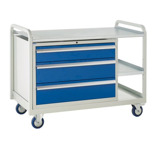 Trolley with steel top and 3 drawers