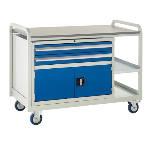 Trolley with laminate top, 2 drawers and 1 cupboard