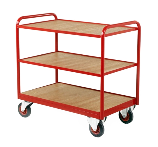 Tray Trolley with Timber Trays in Red