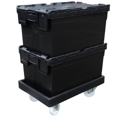 Stacked Containers on Black ROTO64D Dolly