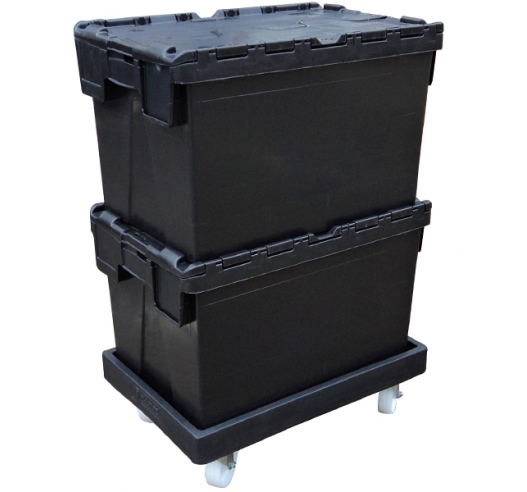 Black Recycled Container on Black ROTO64D Dolly