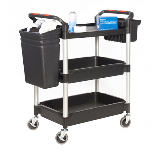 Trolley with 3 Deep Trays And Side Storage