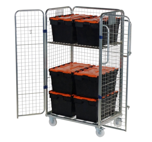 4 Sided Merchandise Trolley - Roll Cages with Tote Boxes