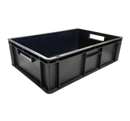 Black Stackable Recycled Plastic Euro Container with Hand Holes