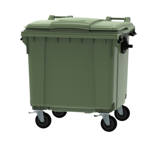 Green 1100 litre wheeled bin
