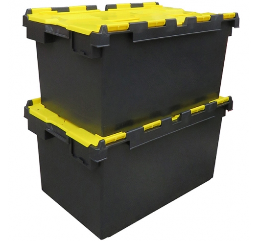 Black And Yellow ALC Containers Stacked With Closed Lids