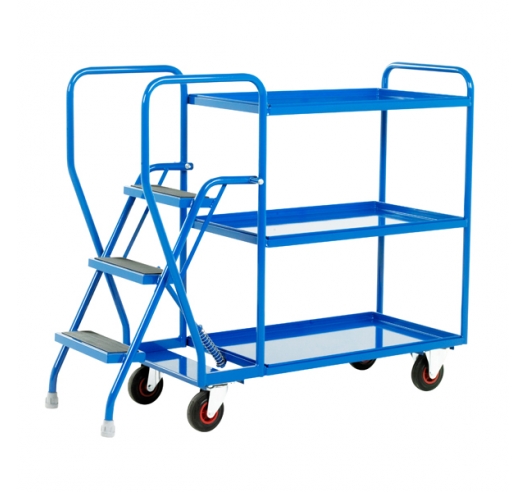 3 Tier Tray Trolley With Blue Trays