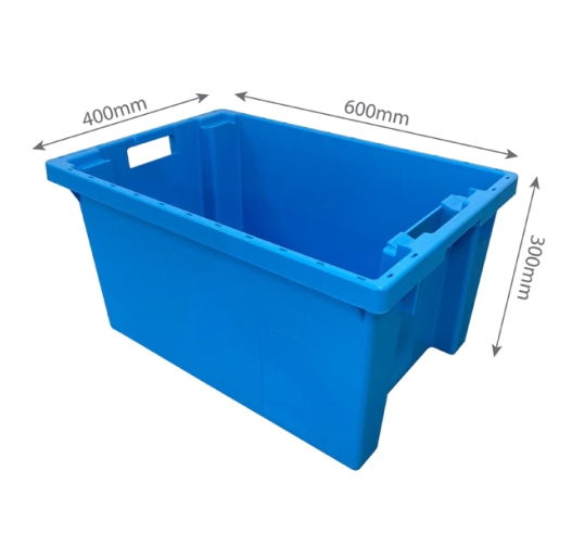 Blue 600x400x300mm Stack Nest 180 degree Crates with Measuremnts
