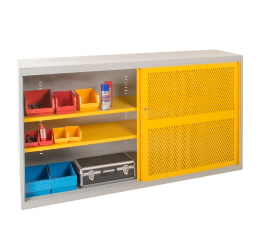 Sliding Door Mesh Cabinets In Yellow Open