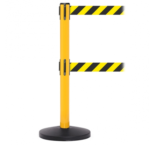 Twin Safety Belt Barriers Yellow Post With Chevron Belt