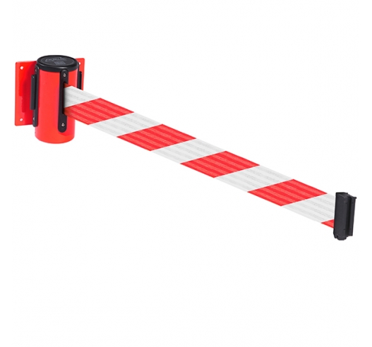 Wall Mounted Belt Barrier With Chevron Belt