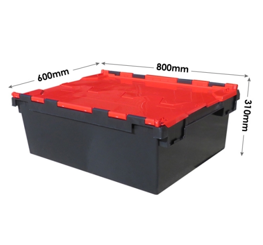 Large Black Red 800x600x310mm Plastic Box with Hinged Lids