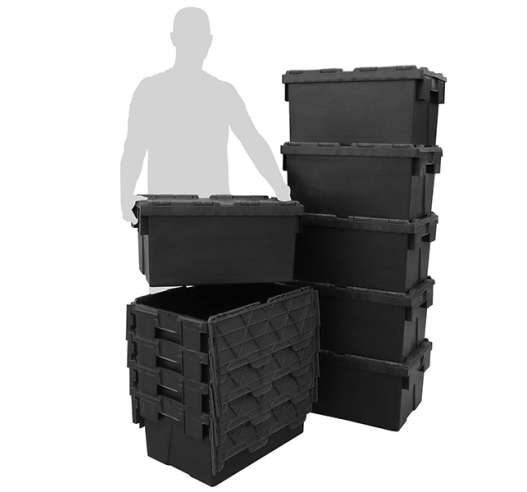10 x 55 Litre Attached Lid Container Crate Tote Boxes