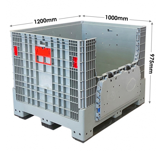 Large Folding Pallet Box with Drop Down Door (1200x1000x975mm) with Runners