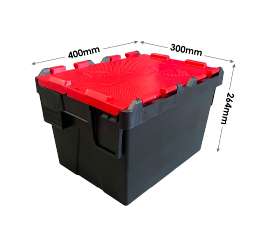 Black and Red Attached Lid Container 22 Litres