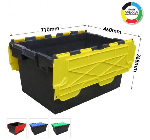 LC3-P Plastic Storage Crates Boxes Black Base, Yellow Lids