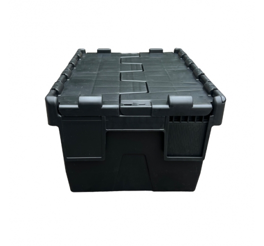 Attached Lid Container Tote Box Recycled Black End View