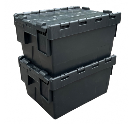 Attached Lid Container Tote Box Recycled Black Stacked