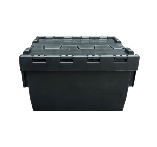 Attached Lid Container Tote Box Recycled Black Side View