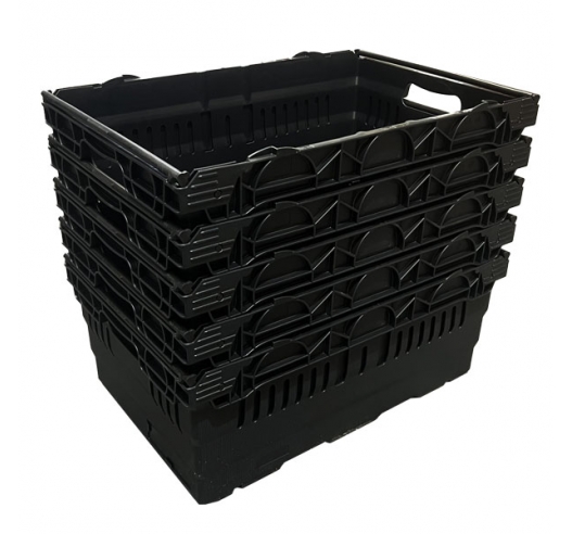 Black Bail Arm Stacking & Nesting (600 x 400 x 253mm) Ventilated Crate Nested