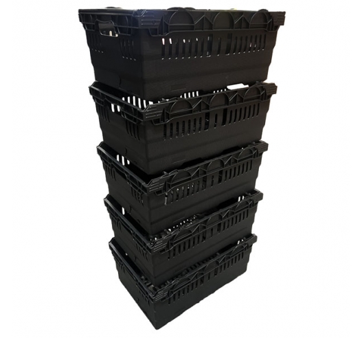 Black Bail Arm Stacking & Nesting (600 x 400 x 253mm) Ventilated Crate Stacked With Bale Arms