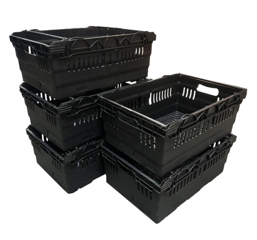 Black Bail Arm Stacking & Nesting (600 x 400 x 253mm) Ventilated Crate Stacked and Nested
