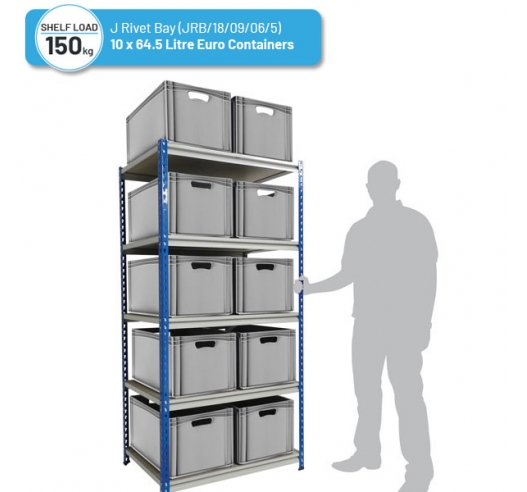 Shelving Bay with 10 x BK-ES64/32 (64.5 Litre) Euro Stacking Containers