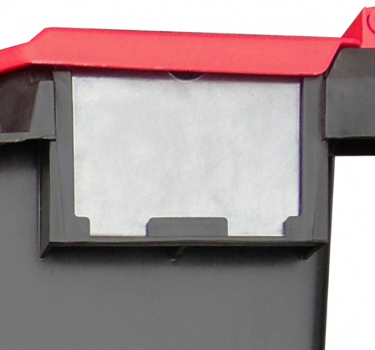 Clear Label Holder On LC3 Plastor Black and Red Crates
