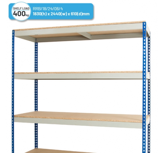 Heavy Duty Rivet Racking - Wide Shelving Bay (1830h x 2440w x 610d mm) with 4 Shelves