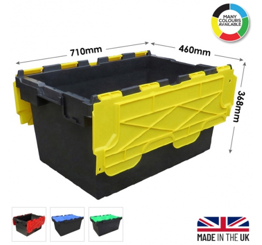 LC3-P Plastic Storage Crates Boxes Black Base, Yellow Lids