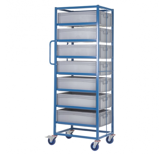 Mobile Tray Rack With 7 Euro Containers Back View
