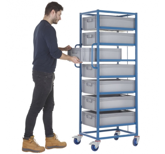 Mobile Tray Rack With 7 Euro Containers In Use