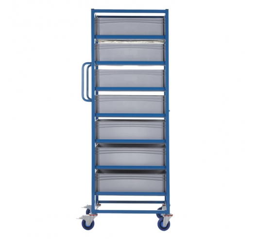 Mobile Tray Rack With 7 Euro Containers Side View