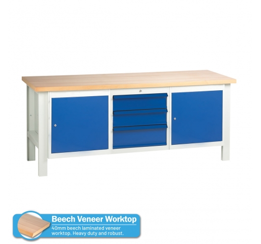Heavy Duty Workbench With Drawer Unit and  2 x Cupboard Units