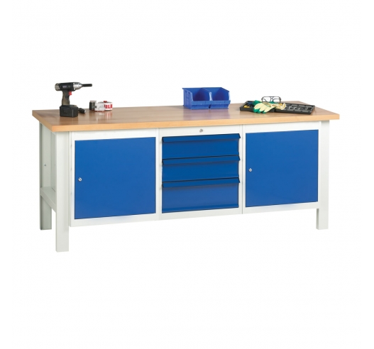 Heavy Duty Workbench With Drawer Unit and  2 x Cupboard Units
