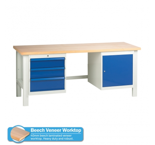 Heavy Duty Workbench With Drawers & Cupboard