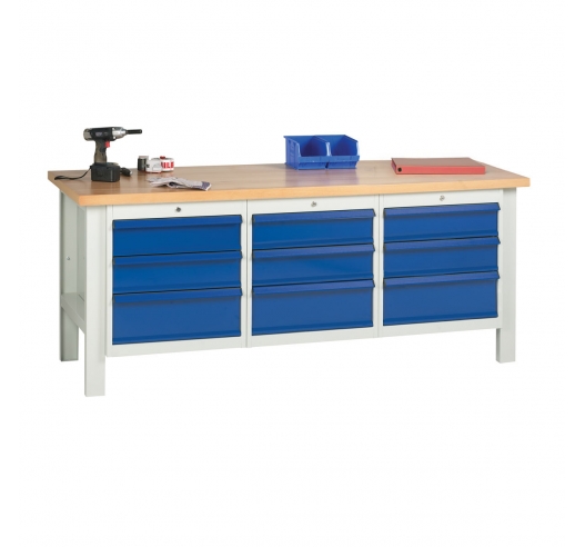 Workbenc with Beech Veneer Worktop & 3 x 3 Drawer Sets In Use
