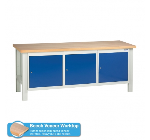 Heavy Duty Workbench With 3 Cupboard Units