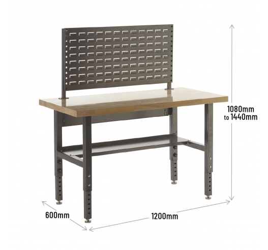 Adjustable Height Workbench with Louvre Panel Dimensions