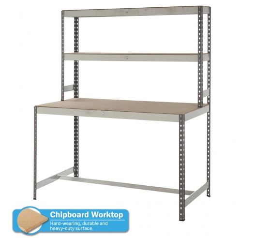 Mammoth Workbench (550 kg Capacity) with Chipboard Worktop & 2 x Upper Shelves