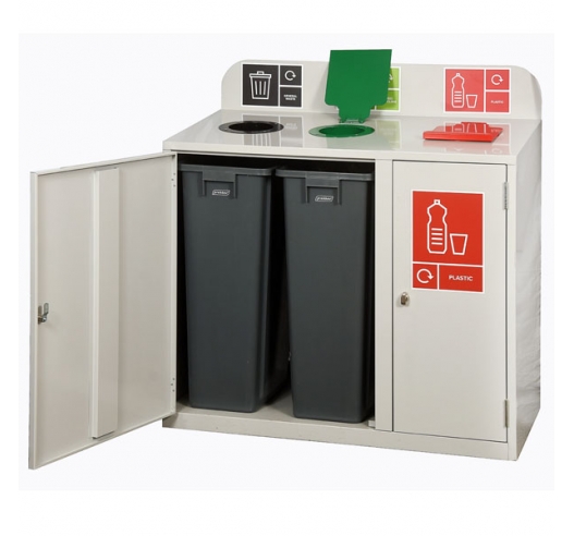 3 Bay Recycling Bin In Grey Open