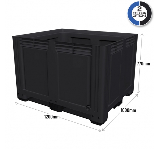 Large Plastic Pallet Box with 3 Runners In Black