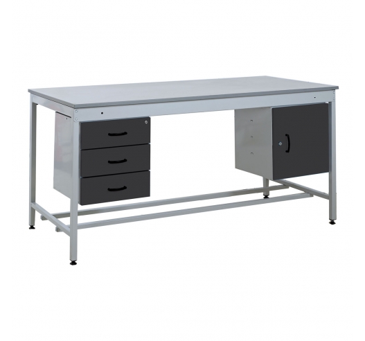 Taurus Utility Workbench With Triple Drawer and Cupboard In Black