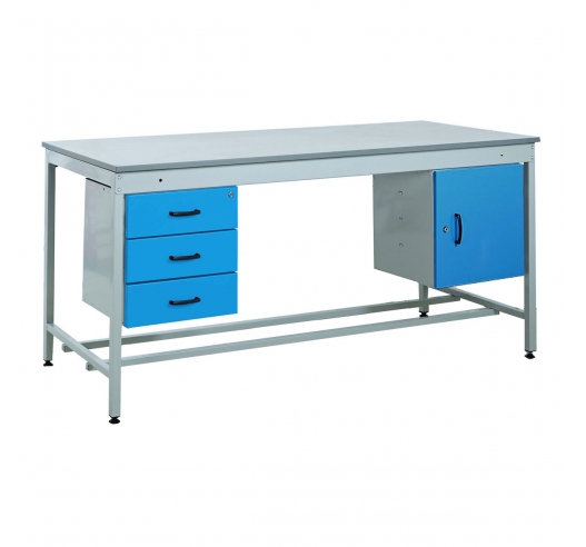 Taurus Utility Workbench With Triple Drawer and Cupboard In Blue